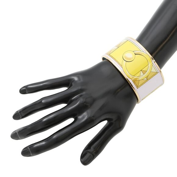 HERMES Email Bangle Size TGM Metal/Cloisonne Yellow/Light Blue/Gold - Picture 1 of 10